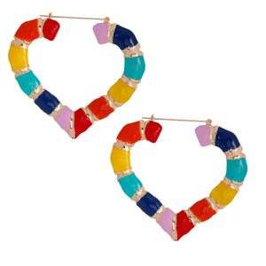 Rainbow Heart "Bamboo" Earrings