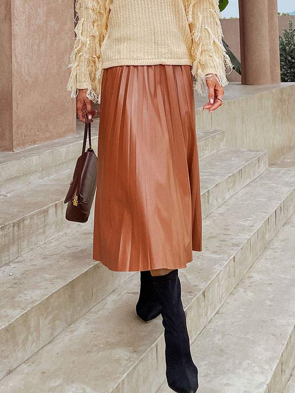 Midi Vegan Leather Skirt