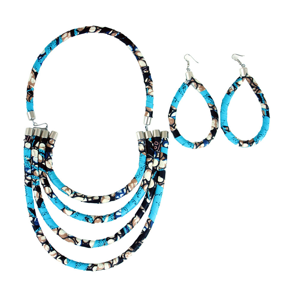 Blue Kitenge Necklace and Earring Set