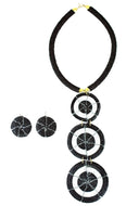 Beaded Circle-Drop Necklace Black & White