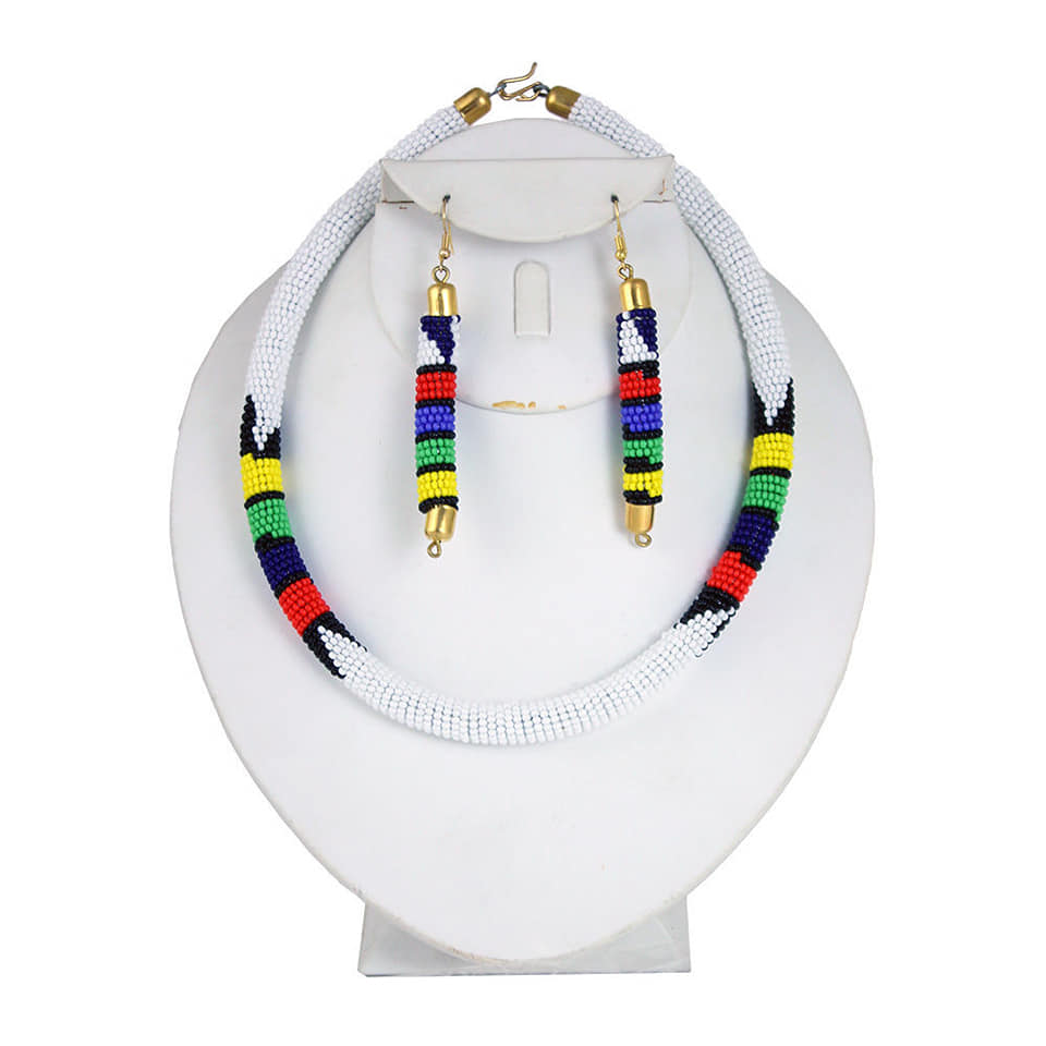 Seed Bead Tribal Design Necklace, Earrings & Bracelet Set