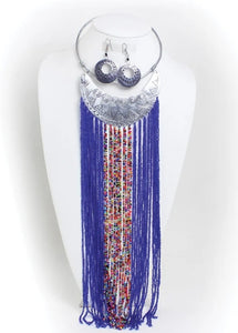 Royal Blue Fringe Necklace Set
