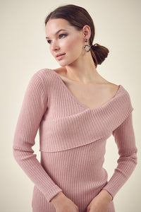 Fold Down Collar Sweater Dress