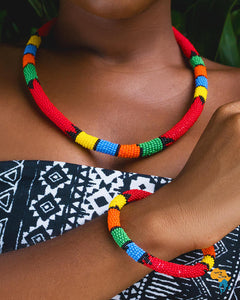 Seed Bead Tribal Design Necklace, Earrings & Bracelet Set